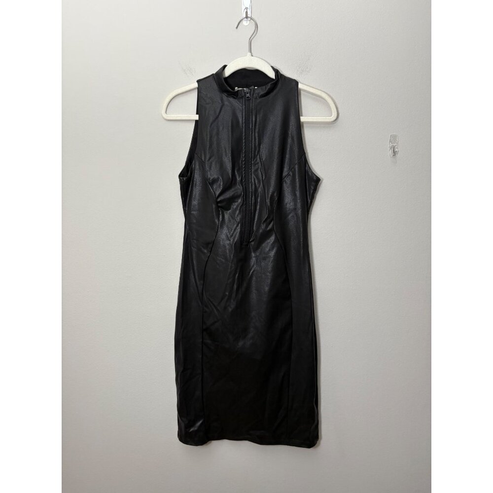NEW Popilush Shapewear Sculpting Faux Leather Zip-Front Midi Dress Black Large - Picture 5 of 11